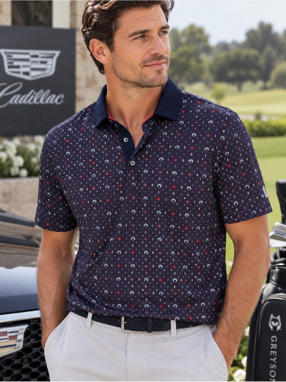 Cadillac x Greyson Icon Polo Shirt Navy Size Large